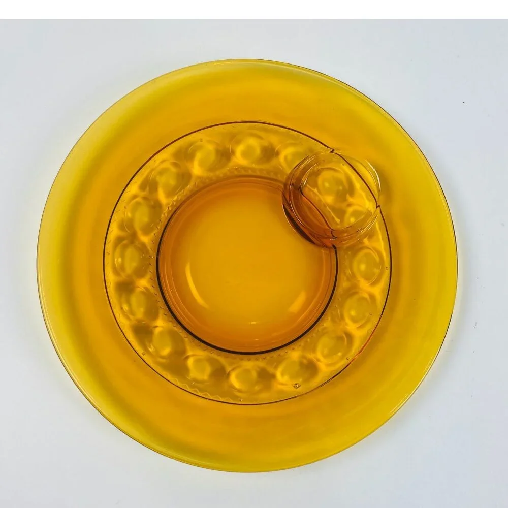 Indiana Glass 2 Kings Crown Thumbprint Amber Dinner Plates 10.25” Pair